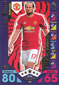 Daley Blind Manchester United 2016/17 Topps Match Attax All Rounder #187